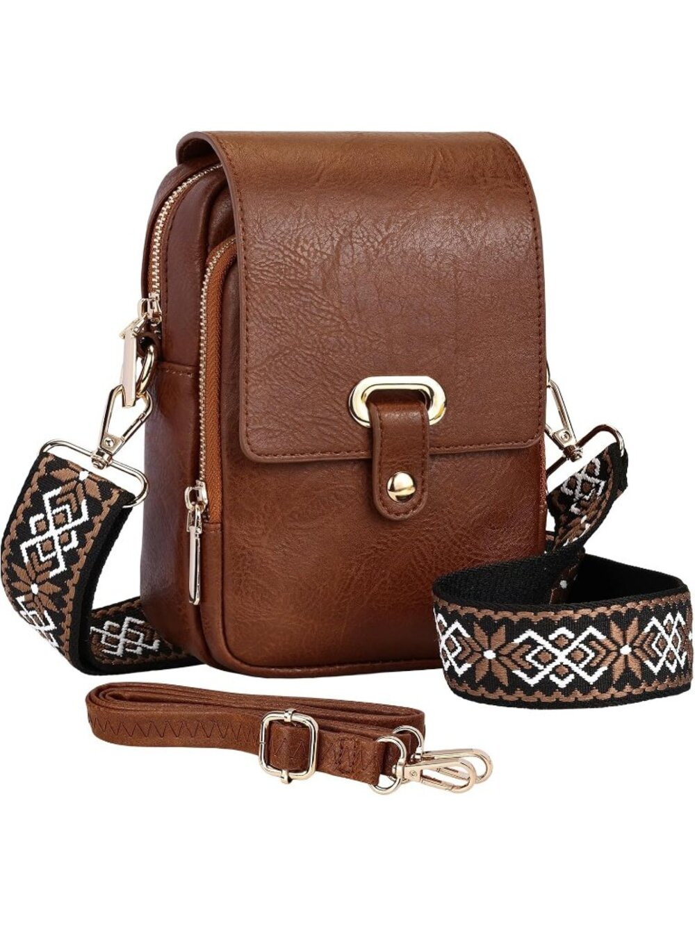 Women's Brown Vegan Leather Phone Purse Cell Phone Bag Travel Crossbody Bag